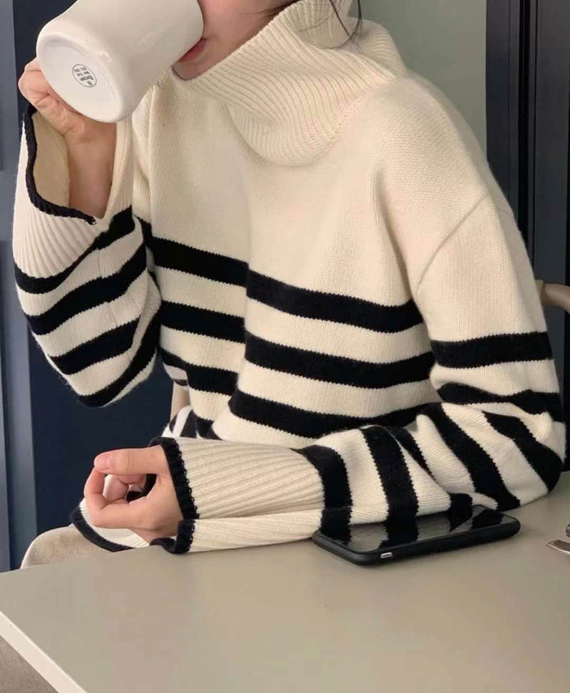 Slouchy Striped Sweater Ivory