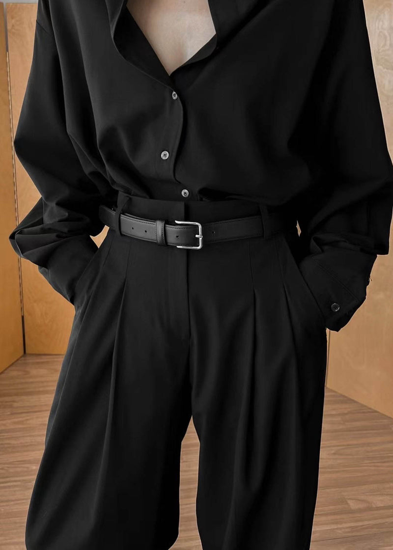 PLEATED WIDE LEG TROUSERS BLACK