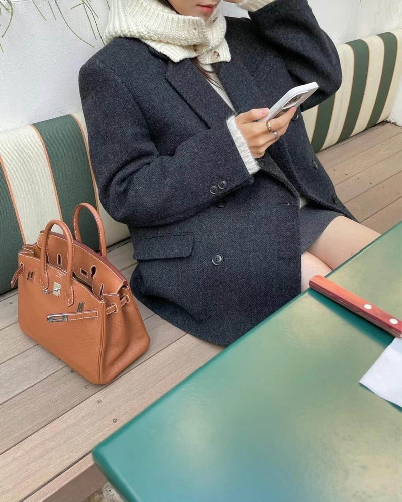 CHARCOAL HERRINGBONE WOOL BLAZER JACKET