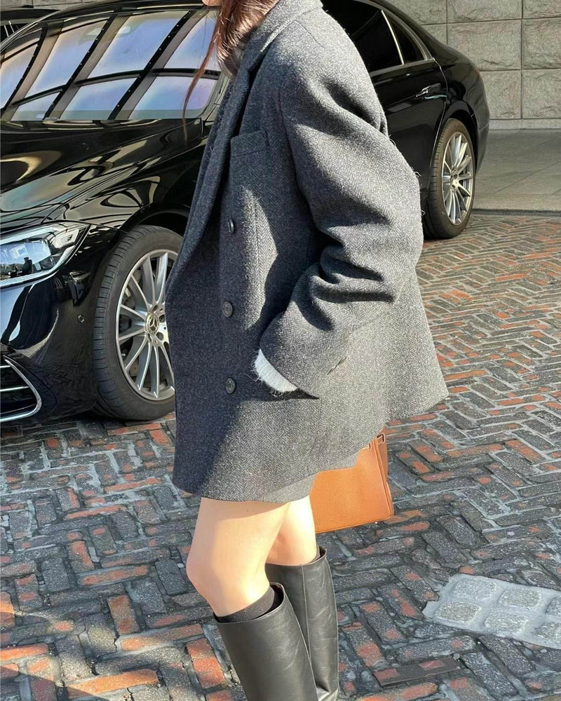 CHARCOAL HERRINGBONE WOOL BLAZER JACKET