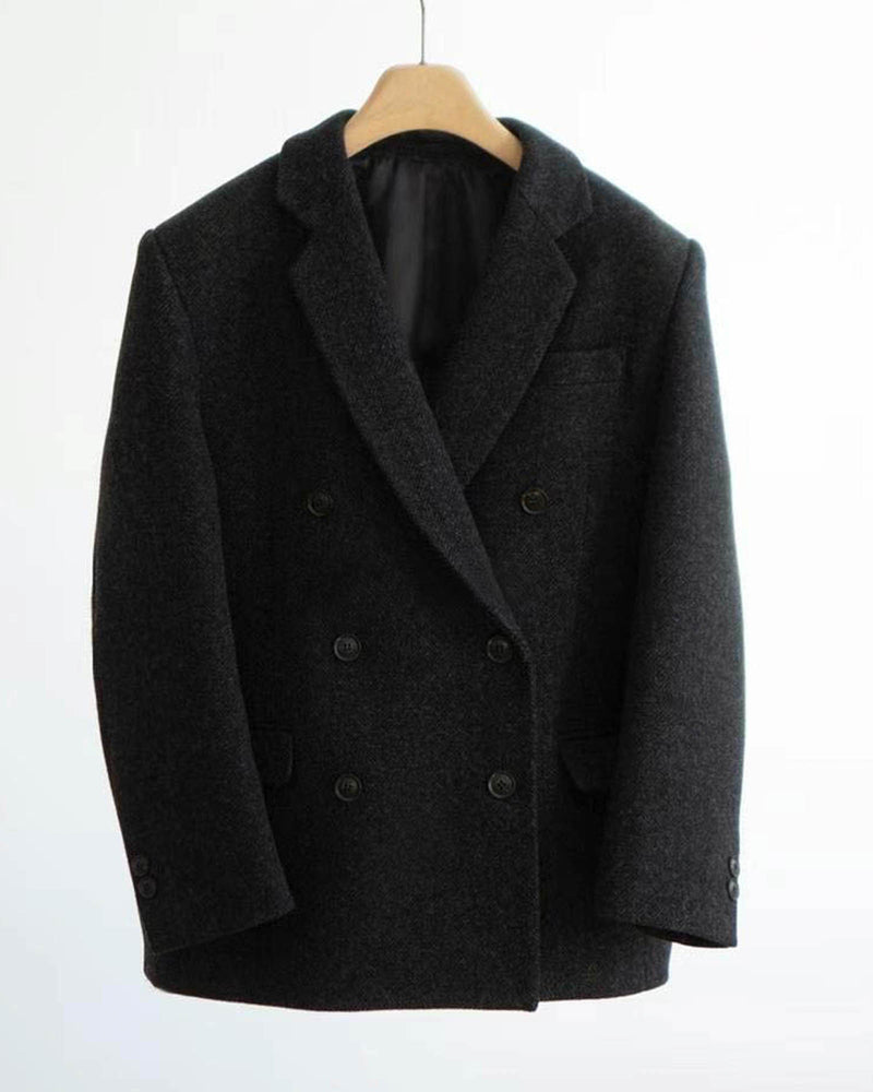 CHARCOAL HERRINGBONE WOOL BLAZER JACKET