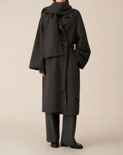 sanna ny saire wool wrap coat with scarf charcoal