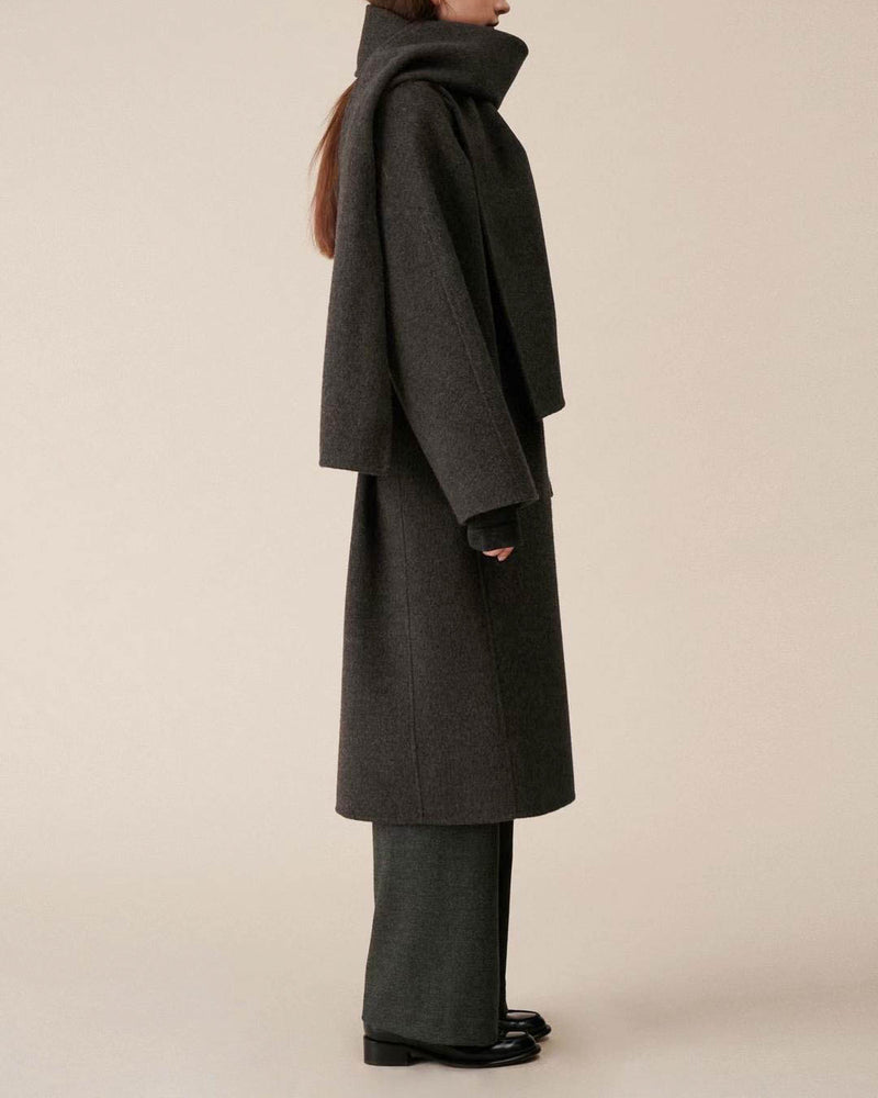 SAIRE WOOL WRAP COAT WITH SCARF CHARCOAL