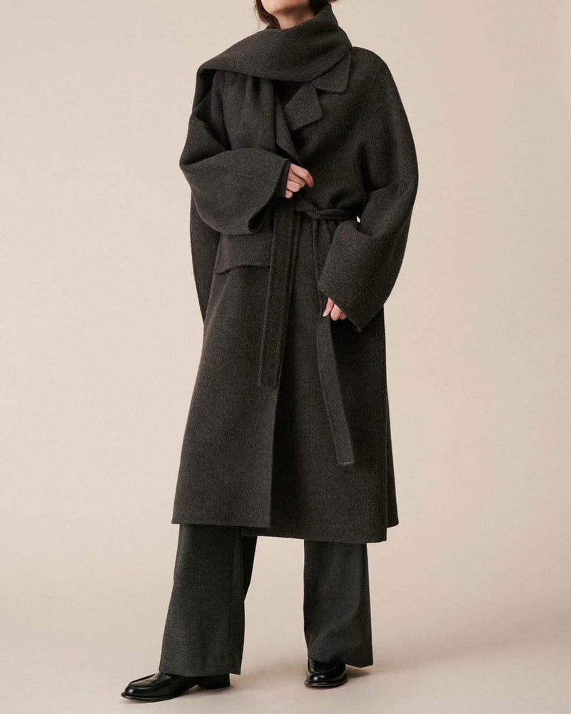 SAIRE WOOL WRAP COAT WITH SCARF CHARCOAL