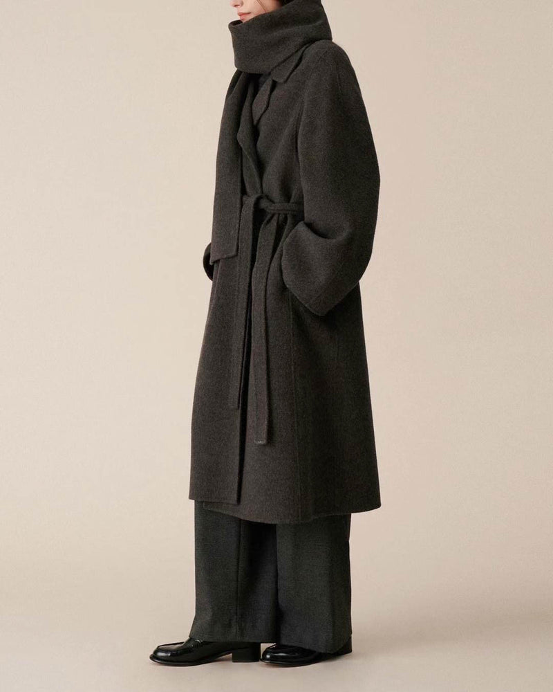 SAIRE WOOL WRAP COAT WITH SCARF CHARCOAL