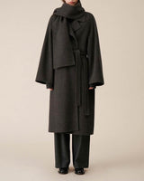 SAIRE WOOL WRAP COAT WITH SCARF CHARCOAL