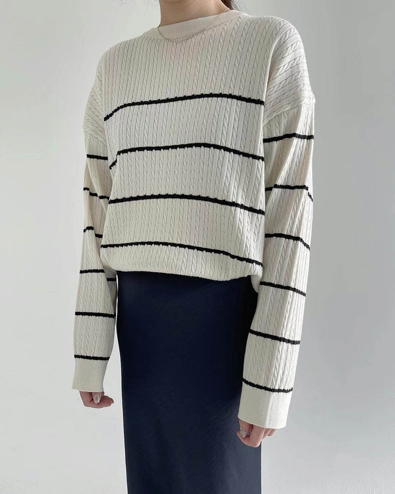 Cable Stripe Sweater Black