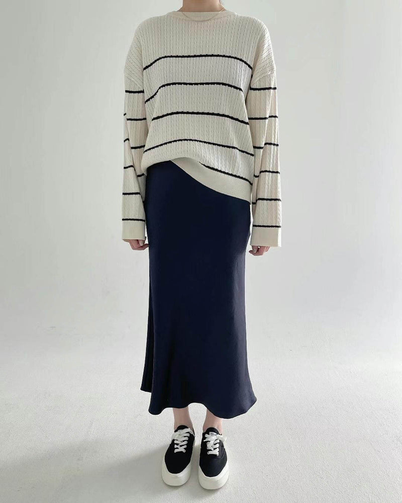 Cable Stripe Sweater Black
