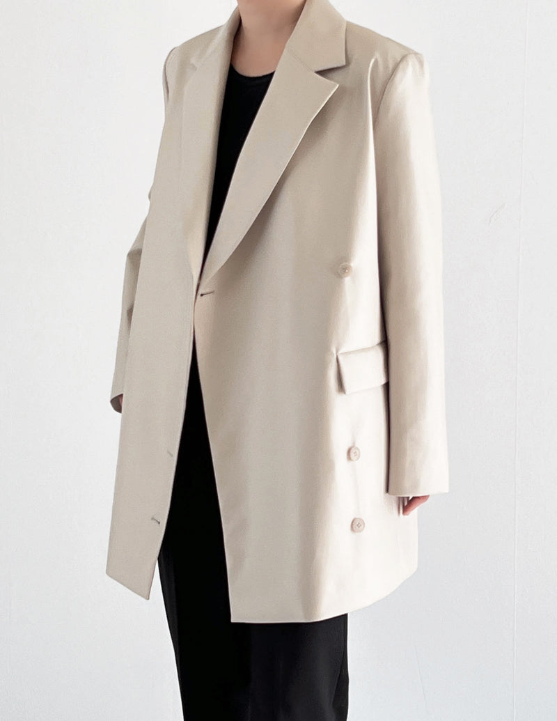 Oui Vegan Leather Blazer Alabaster