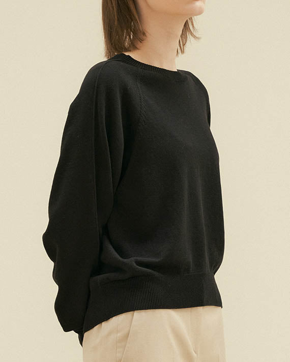 Slouchy Cotton Crew Black