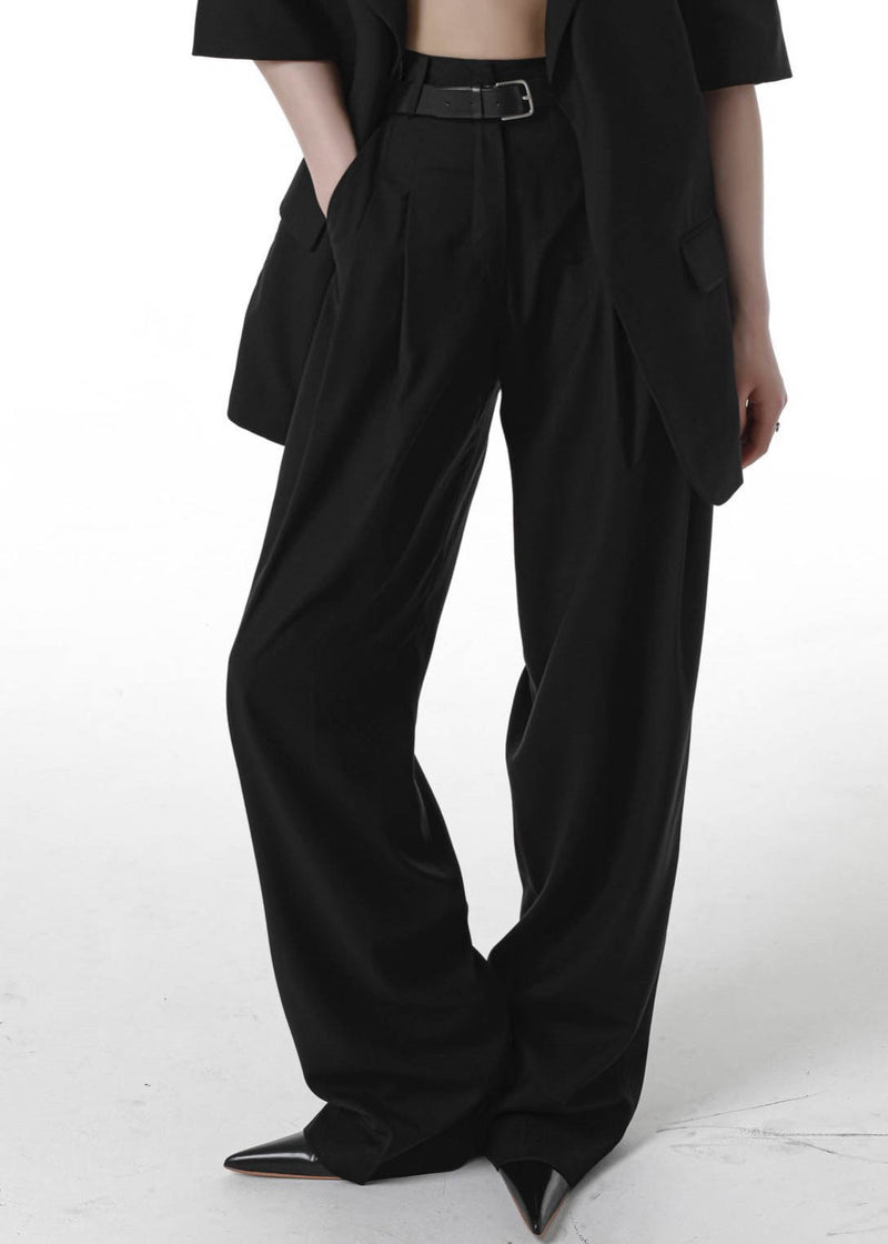 SIDE PLEATED WIDE TROUSERS / BLACK