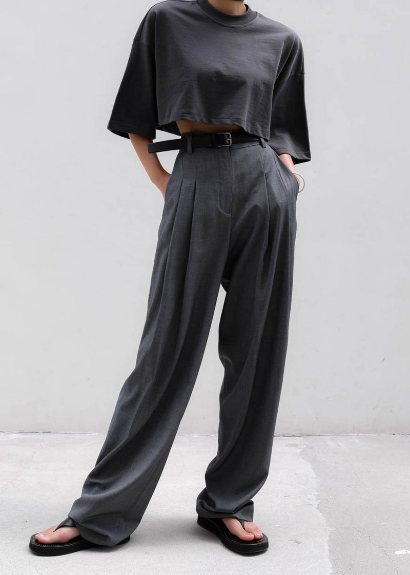 PLEATED WIDE LEG TROUSERS GRAPHITE