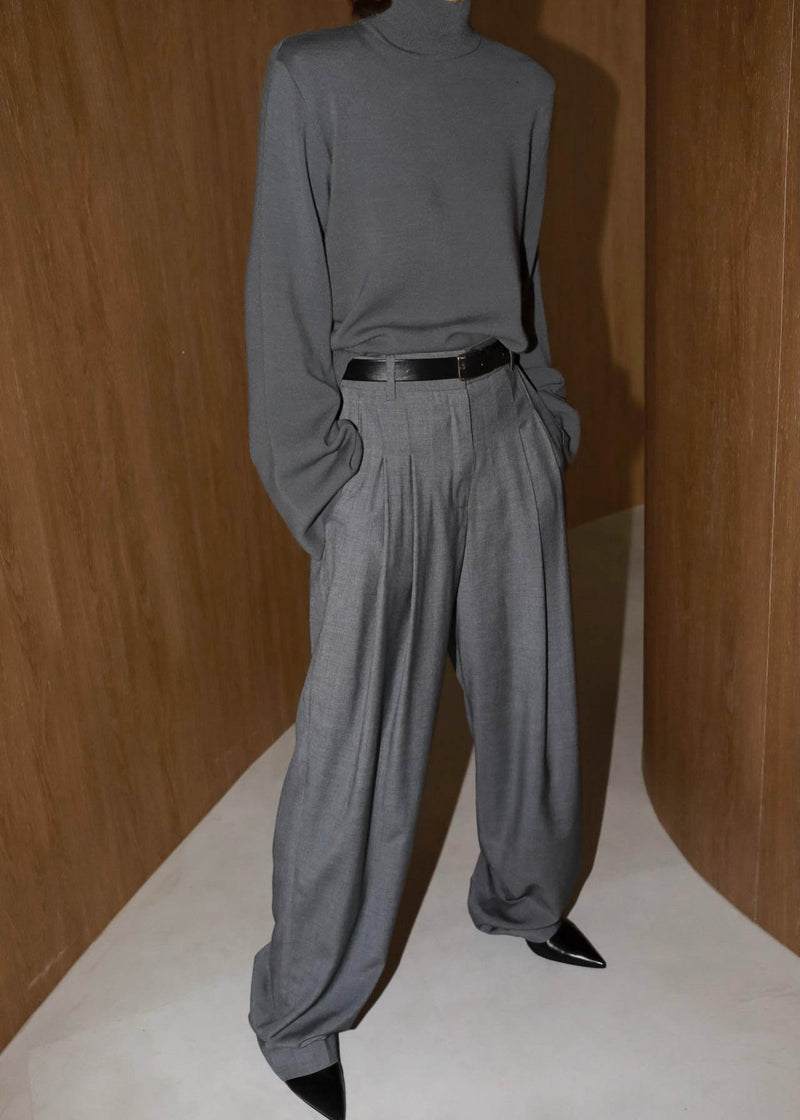 PLEATED WIDE LEG TROUSERS GRAPHITE